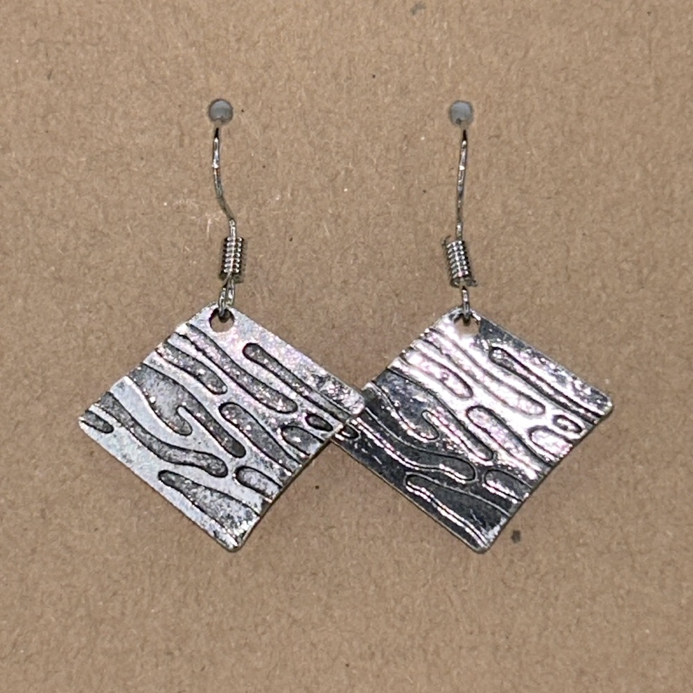 *LAST SET* Rhombus Shape Silvery Dangle Earrings Bohemian Style Zinc Alloy
